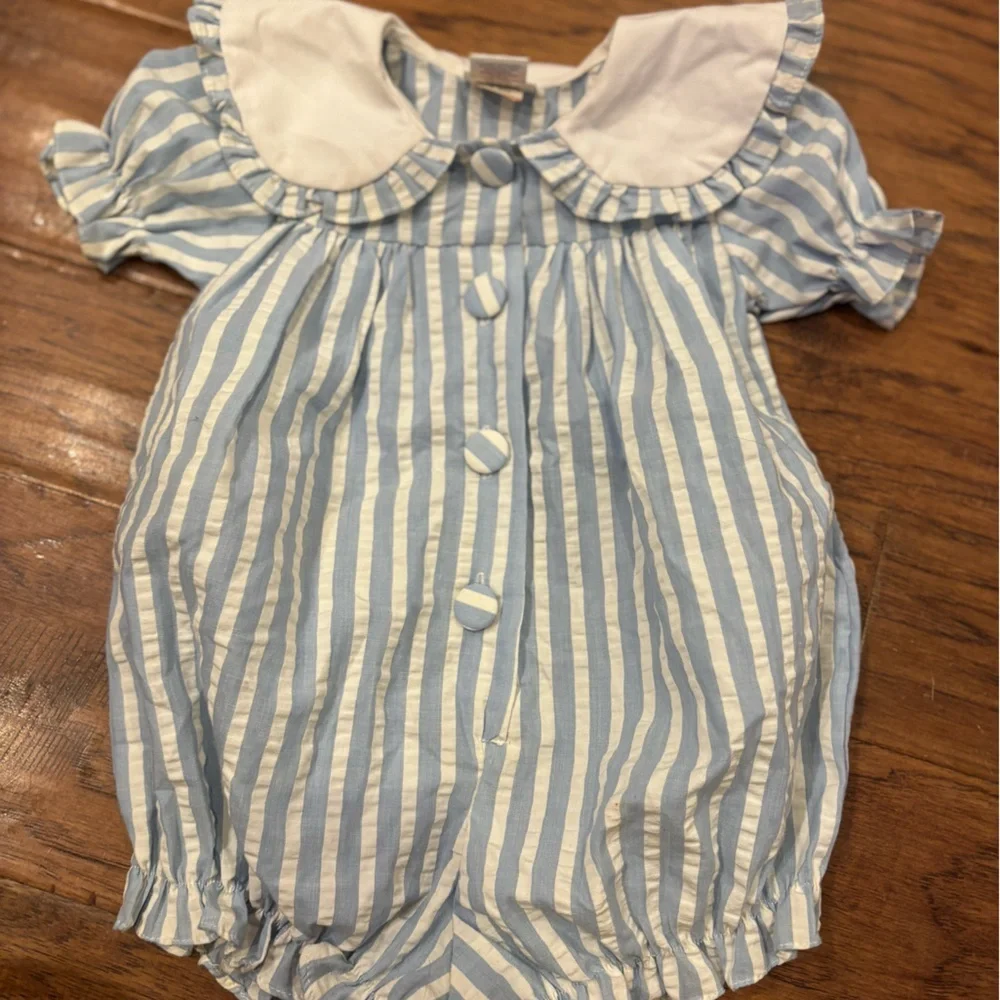 Vintage Carter’s Blue Striped Baby Romper | Size 12M
